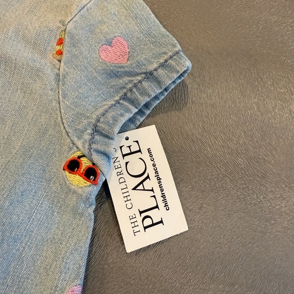 The Children’s Place Embroidered Denim Dress with Emoji and Heart Patterns. - Picture 3 of 10